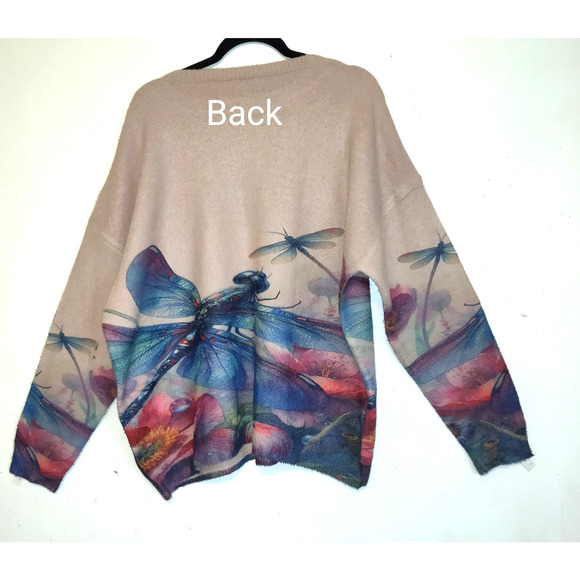 Dragonfly Sweater Top Women's Sz 2XL Colorful Bugs Good Luck Unisex Oversized - Picture 7 of 16